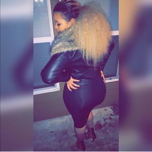 Faux fur leather jacket. With removable fur collar